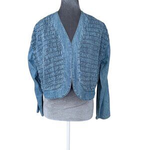 Mass Paris New York Womens Medium Denim Cropped Jacket With Smocked Front & Long